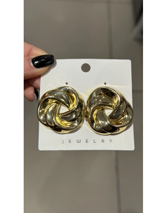 Simit Model Büyük Metal Küpe Gold