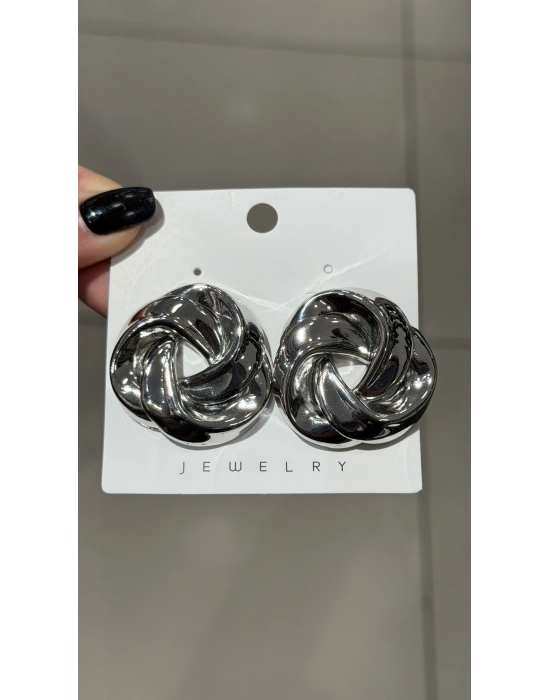 Simit Model Büyük Metal Küpe Gümüş