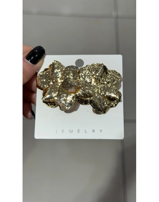 Çiçek Model Dövme Plaka Detay Büyük Metal Küpe