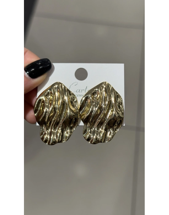 Yuvarlak Asimetrik Dalgalı Büyük Metal Küpe