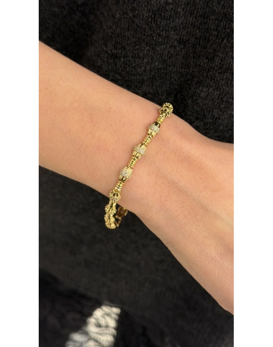 Geometrik Geçişli Taş Detay Bileklik(20 cm)