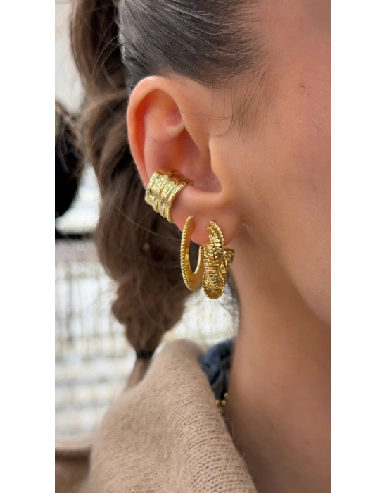 Dalga Detay Kalın Kıkırdak Küpe