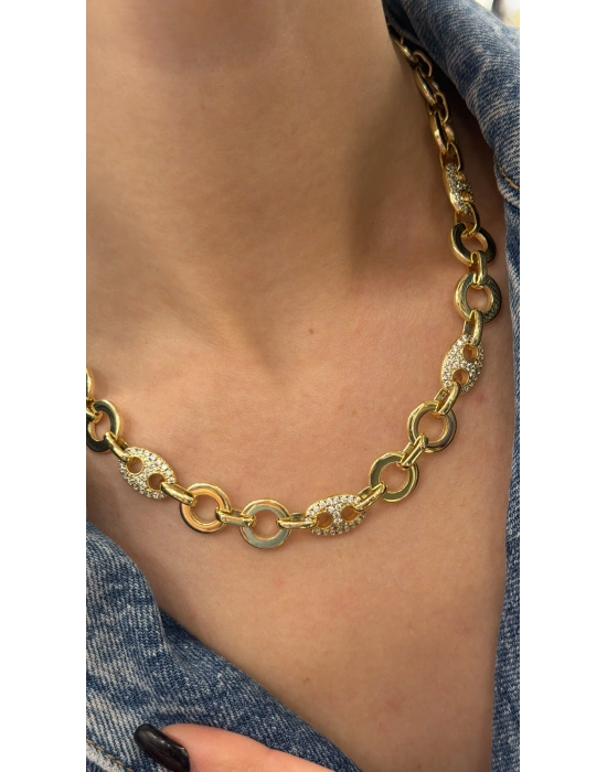 Taş İşleme Detay Halka Kolye(40 cm)