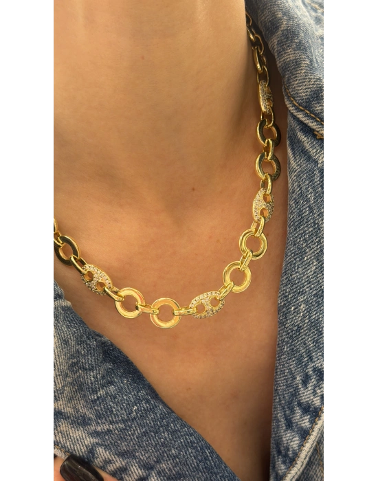 Taş İşleme Detay Halka Kolye(40 cm)