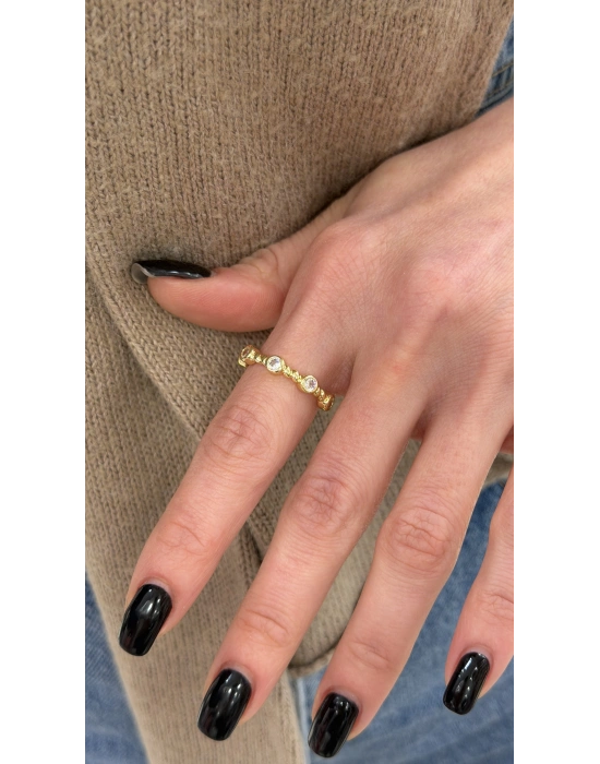 Halat Örgü Detay Yuvarlak Taş Yüzük