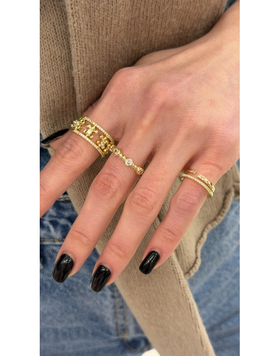 Halat Örgü Detay Yuvarlak Taş Yüzük