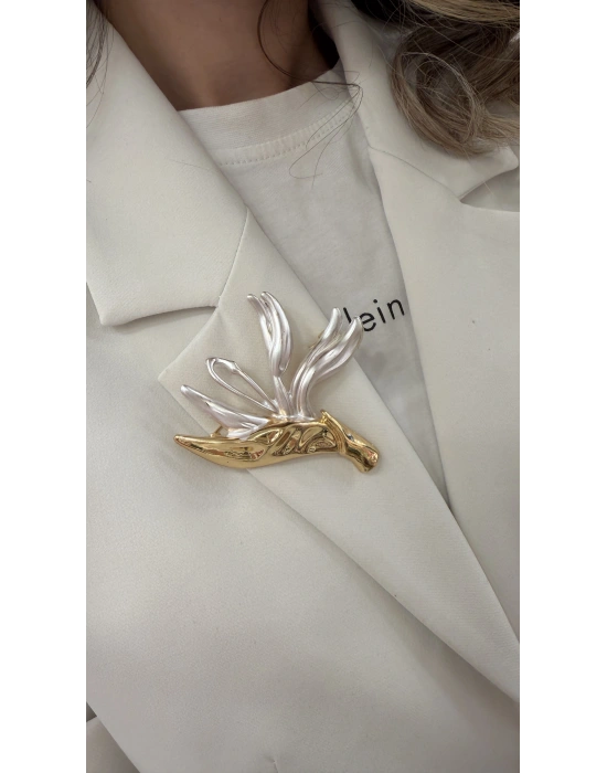 Beyaz Sedef Detay Buket Broş