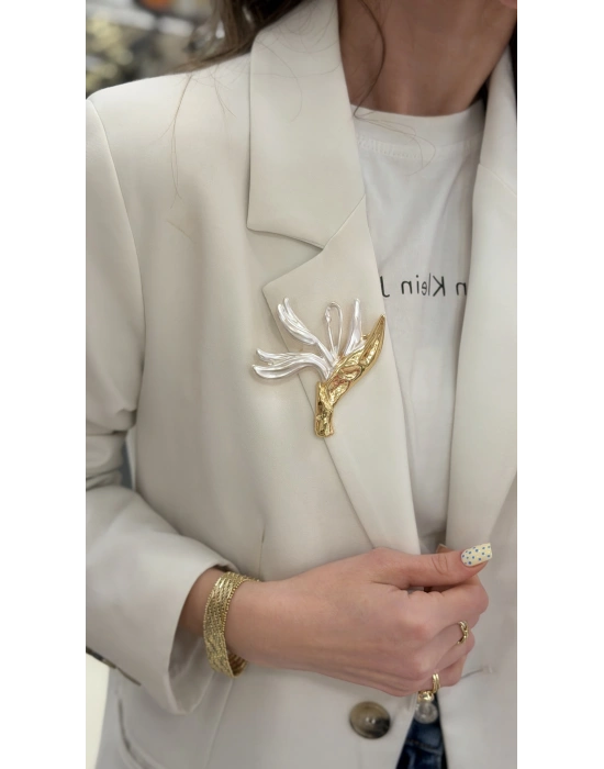 Beyaz Sedef Detay Buket Broş