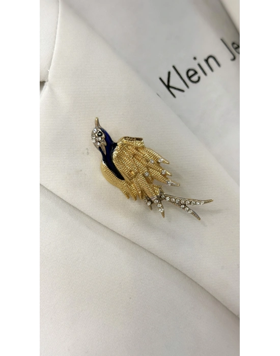 Kuş Figür Mavi Mine Detay Broş