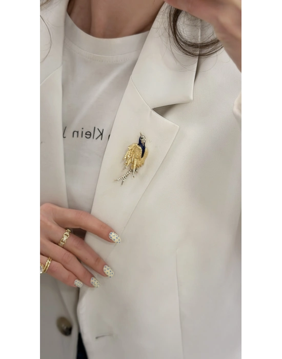 Kuş Figür Mavi Mine Detay Broş