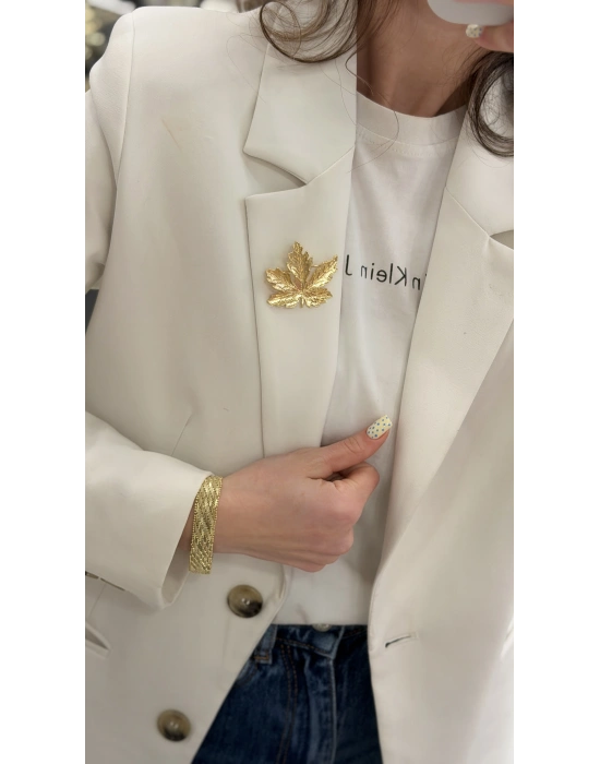 Metal Gold Yaprak Broş