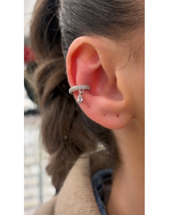 Damla Taş Detay Kıkırdak Küpe Gümüş