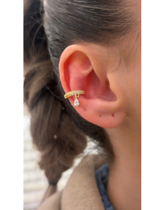 Damla Taş Detay Kıkırdak Küpe Gold