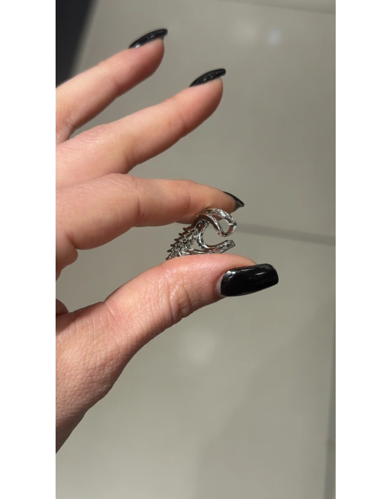 Baget Taş Detay Yaprak Figür Kıkırdak Küpe Gümüş