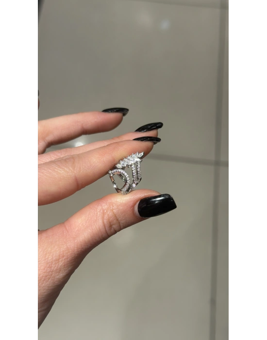 Baget Taş Detay Yaprak Figür Kıkırdak Küpe Gümüş