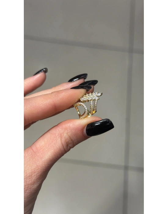 Baget Taş Detay Yaprak Figür Kıkırdak Küpe Gold