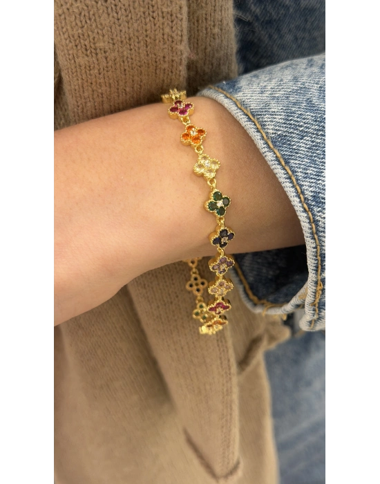 Sıralı Yonca Bileklik Gold Renkli Taş Detay (19cm)