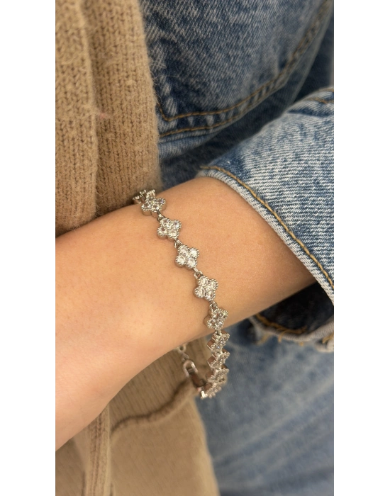 Sıralı Yonca Bileklik Gümüş (19cm)