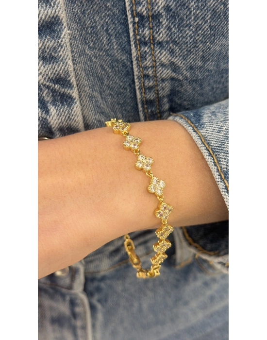 Sıralı Yonca Bileklik Gold (19cm)