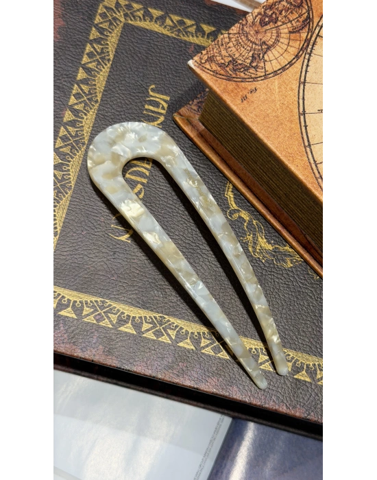 France Handmade Kemik Düz Topuz Tokası Sedef Krem