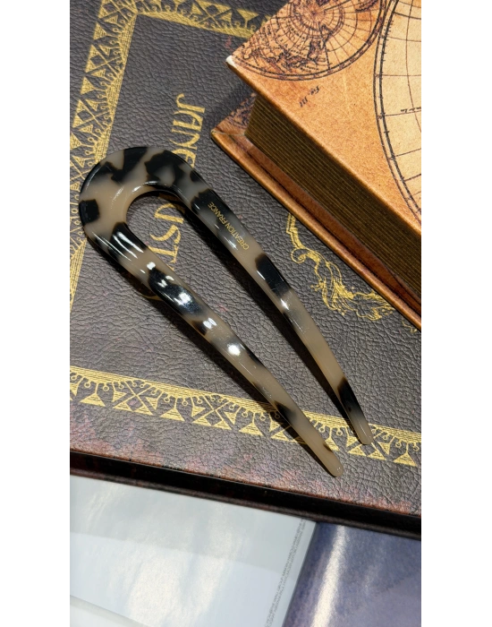 France Handmade Kemik Düz Topuz Tokası Açık Renk Leopar
