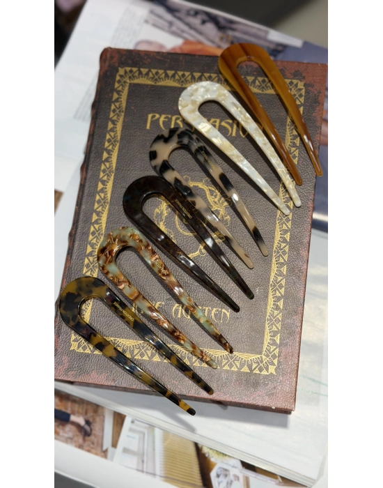 France Handmade Kemik Düz Topuz Tokası Koyu Mix