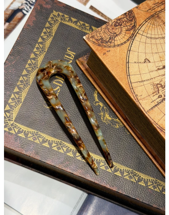 France Handmade Kemik Düz Topuz Tokası Kahve Mix
