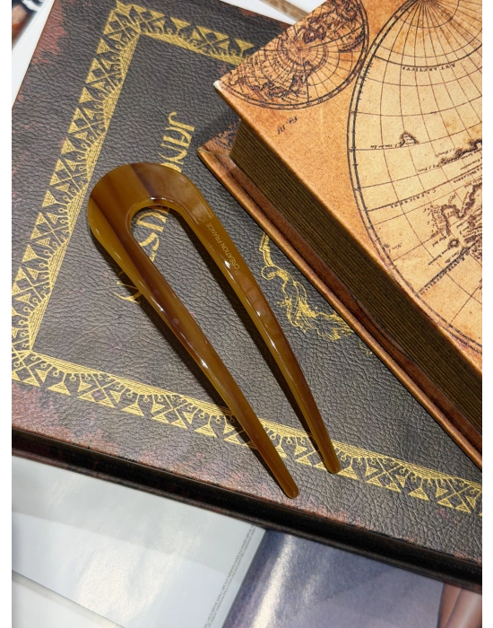 France Handmade Kemik Düz Topuz Tokası Karamel