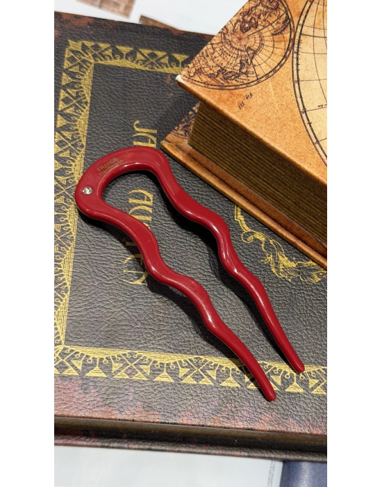 France Handmade Kemik Zigzag Topuz Tokası Kırmızı