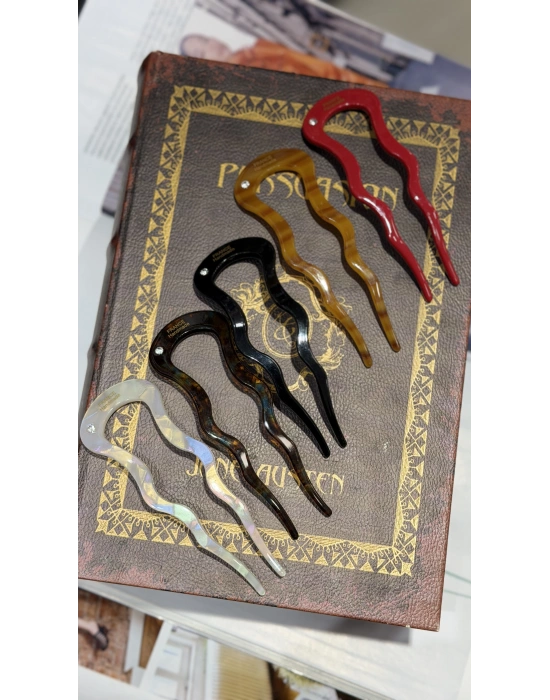 France Handmade Kemik Zigzag Topuz Tokası Kırmızı