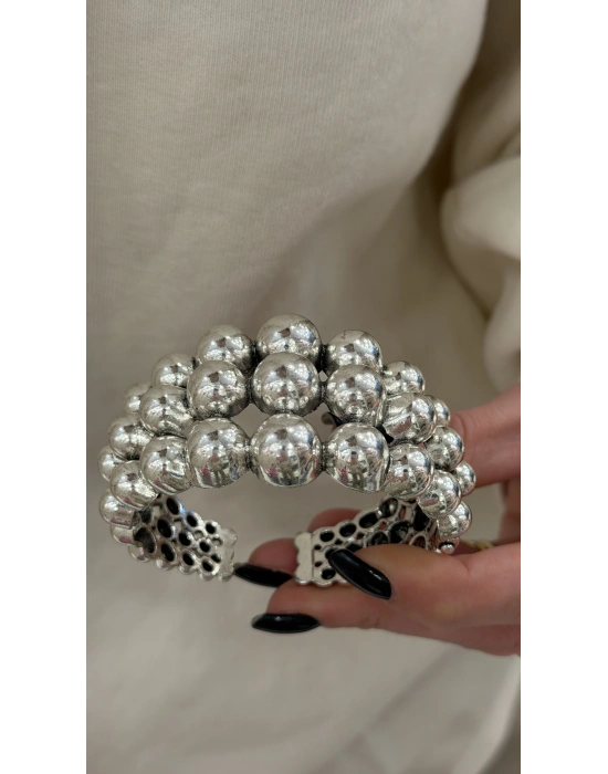 Top Detay Gümüş Kalın Kelepçe