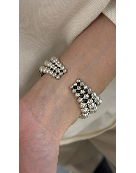 Top Detay Gümüş Kalın Kelepçe