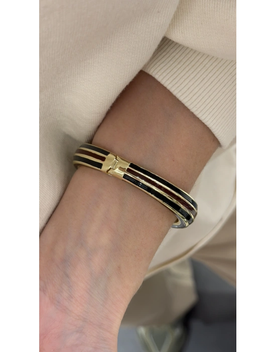 Siyah-Bordo Mineli Taş İşlemeli Kalın Kelepçe