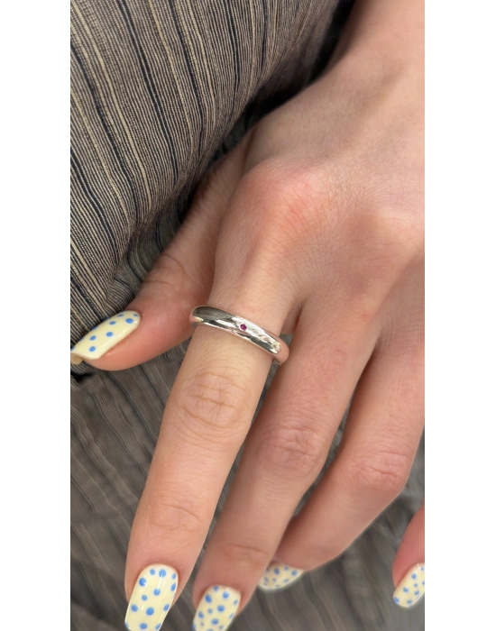 Gümüş Pembe Küçük Taş Detay Ayarlanabilir Yüzük