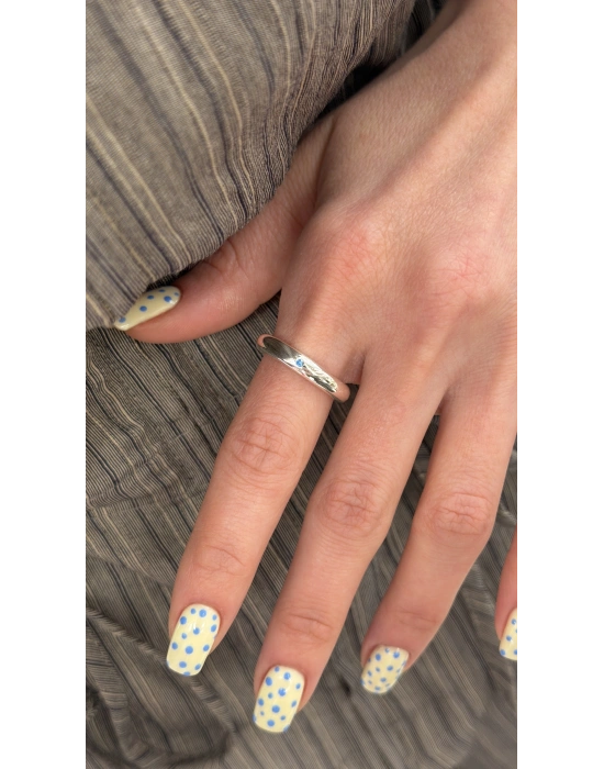 Gümüş Mavi Küçük Taş Detay Ayarlanabilir Yüzük