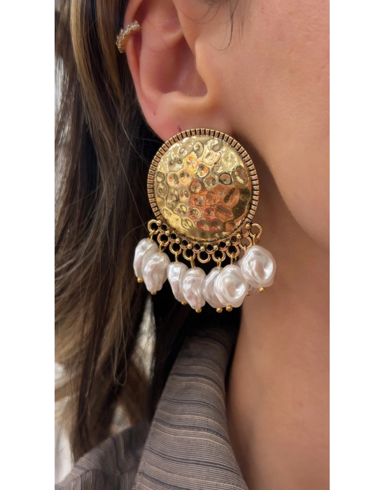 Dövme Plaka İnci Sallantılı Büyük Küpe