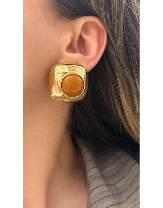 Kahverengi Taşlı Metal Küpe