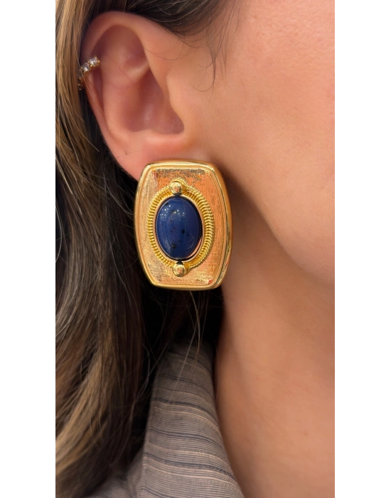 Lacivert Taş Detay Metal Marka Model Küpe