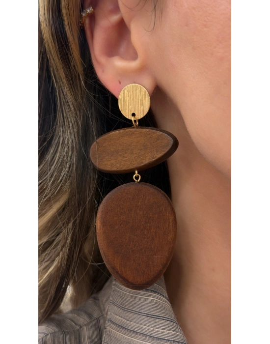 Zara Model Kahverengi Tahta Sallantılı Büyük Küpe