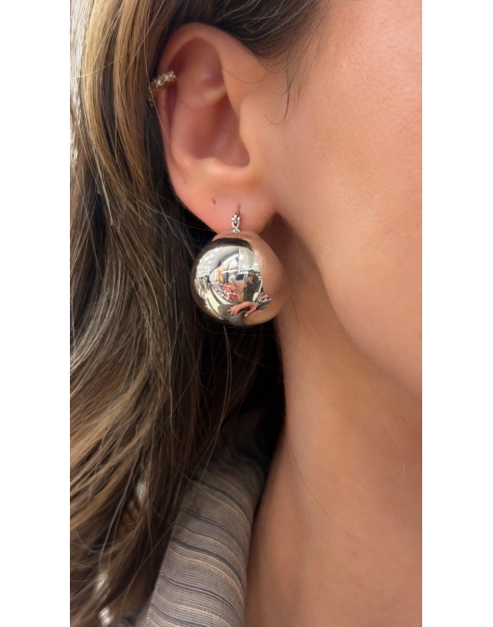 Büyük Yarım Top Küpe Gümüş