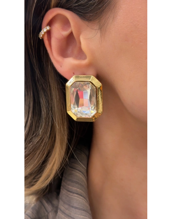 Sekizgen Büyük Taş Küpe Gold