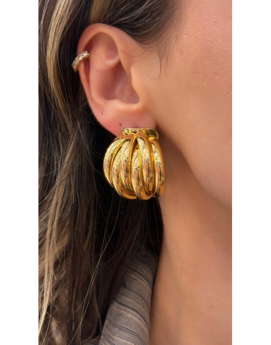 Hasır Model Büyük Gold Metal Küpe