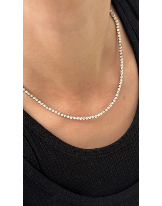 Gümüş Yuvarlak Taş Su Yolu Kolye(41 cm)