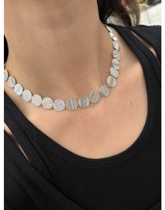 Yuvarlak Plaka Detay Gümüş Kolye (36 cm)