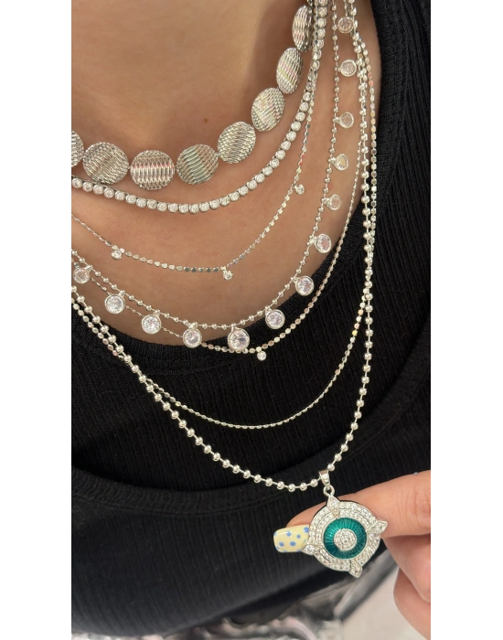 Taş Sallantılı Gümüş Kolye (46 cm)