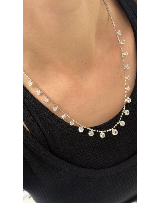 Taş Sallantılı Gümüş Kolye (46 cm)