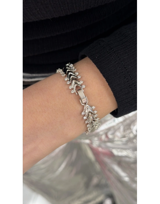 Taşlı Kalın Ok Bileklik Gümüş (19 cm )