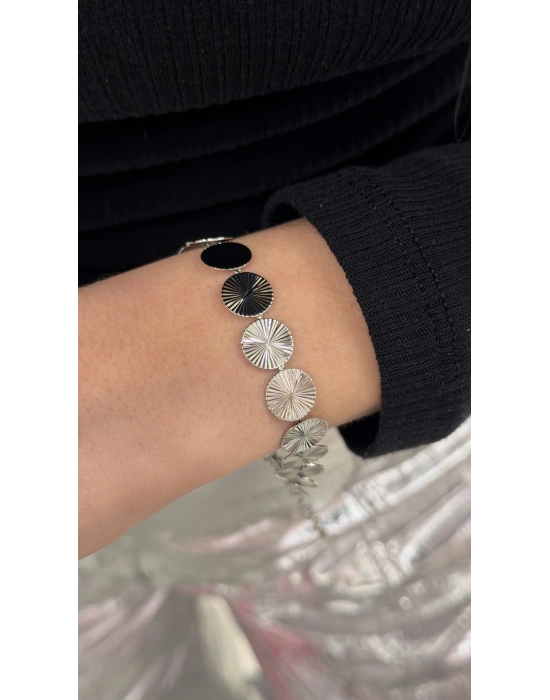 Yuvarlak Plaka Detay Gümüş Bileklik(18 cm)