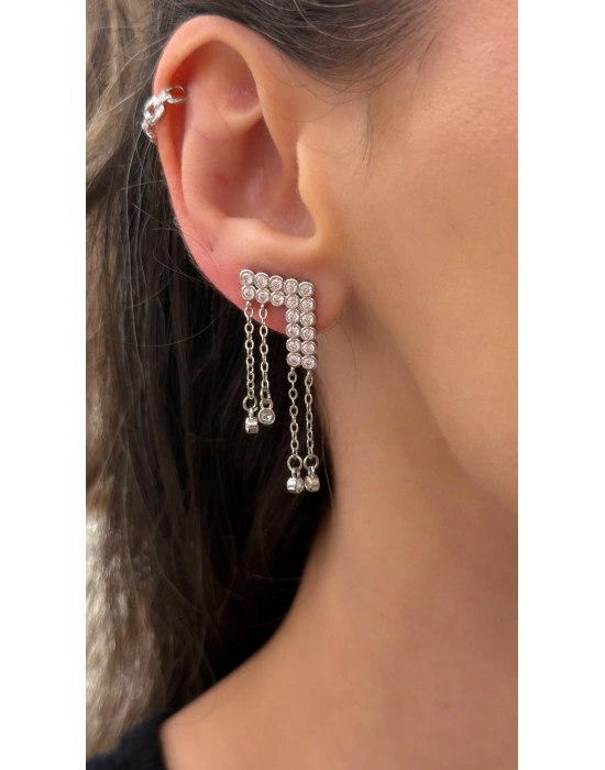 L Model Zincir Sallantılı Gümüş Küpe