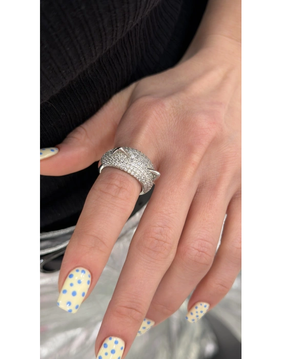 Boynuzlu Zirkon Taş Gümüş Renk Yüzük